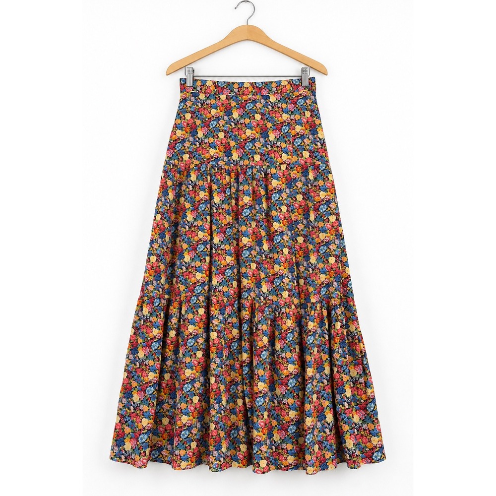 Sezane Floral Tiered Maxi Skirt Multicolor Viscose Size 38 Boho Parisian